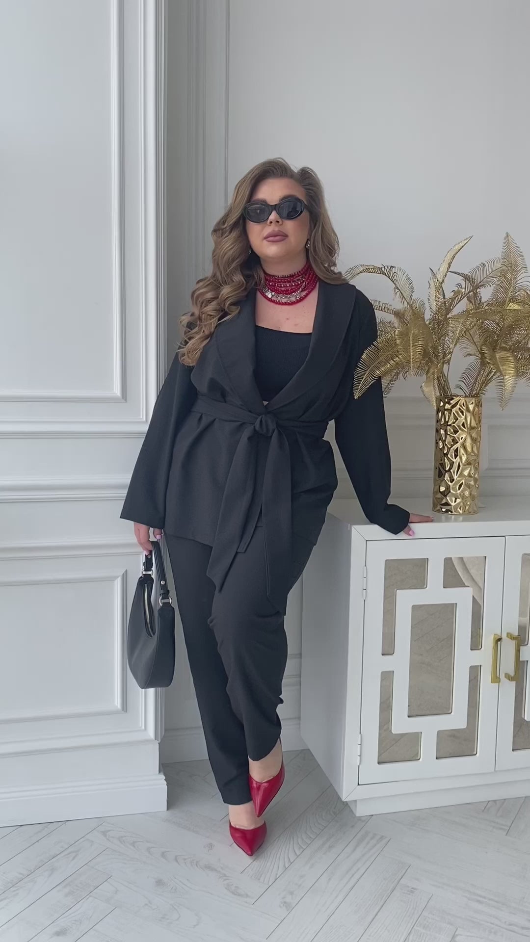 Women's Classic Two-Piece Office Suit with Belt