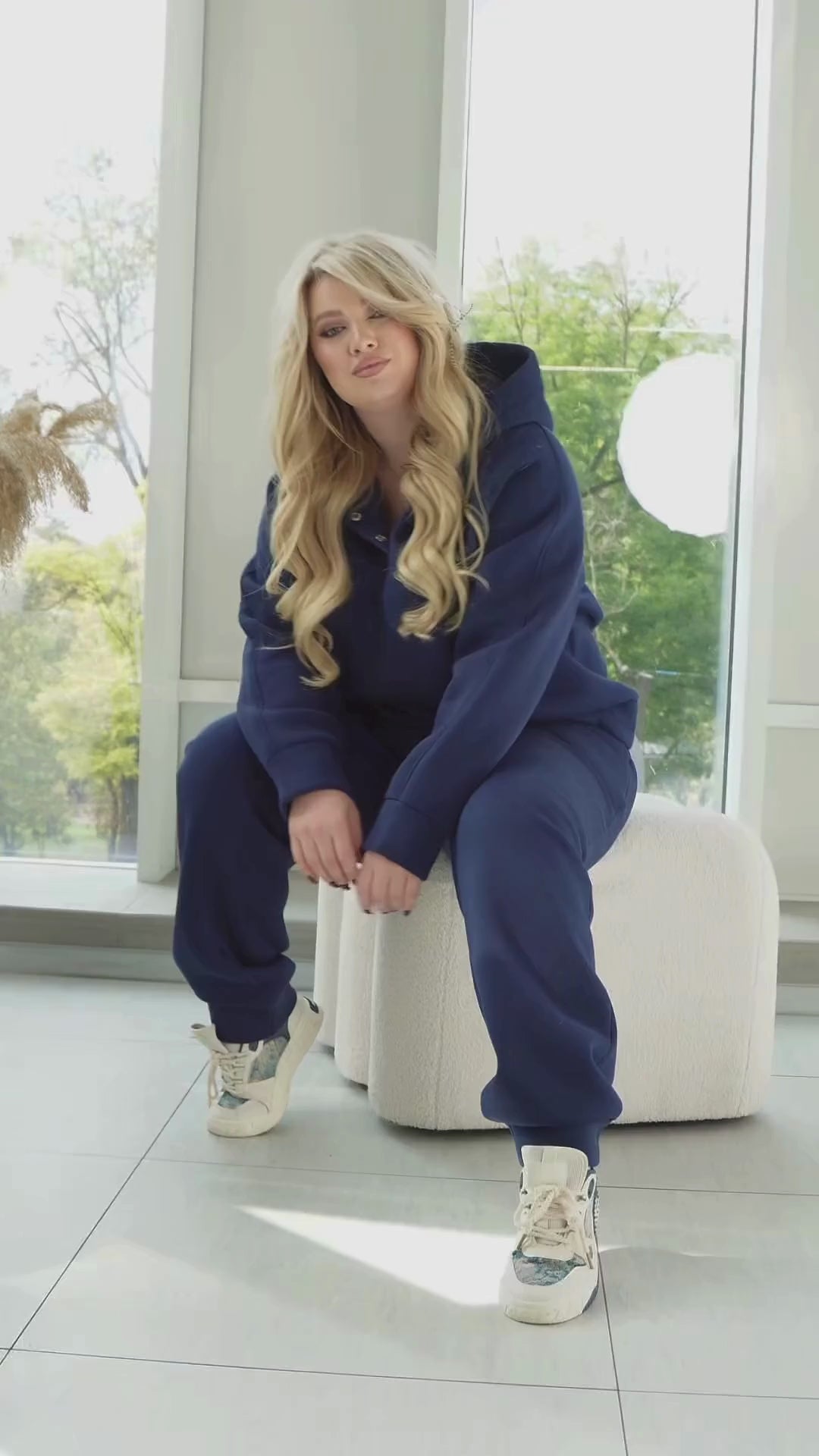 Suits Casual Straight Three‑Thread Fleece Hooded Plus Size